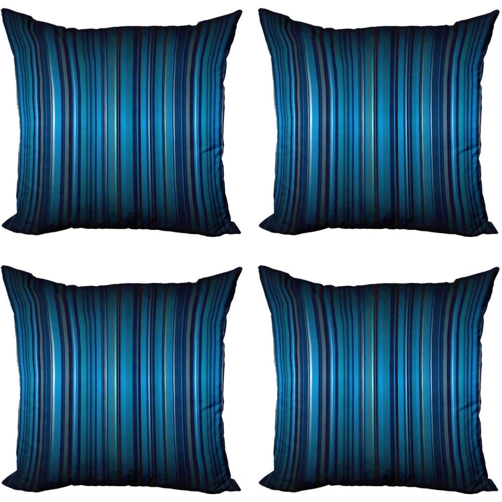 imageAmbesonne Harbour Stripe Decorative Throw Pillow Case Pack of 4 Vibrant Nvay Blue Background with Thin Vertical Lines Modern Design Cushion Cover for Couch Living Room Car 18 Navy Blue Teal20 x 20 Pack of 4