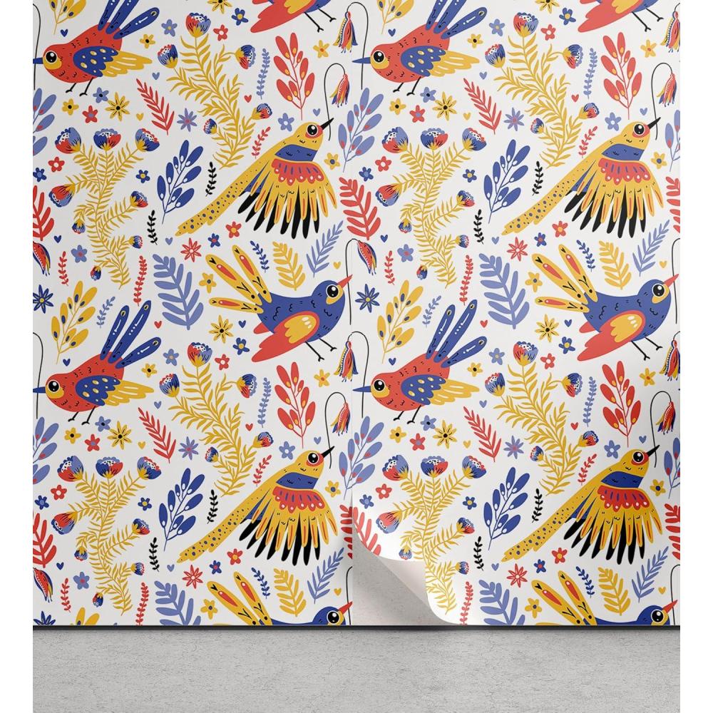 imageAmbesonne Magnolia Peel amp Stick Wallpaper for Home Classic Pattern of Urban Jungle Flowers with Leaves Modern Farmhouse SelfAdhesive Living Room Kitchen Accent 13 x 72 Pale Rose Hunter GreenMustard Ceil Blue Coral