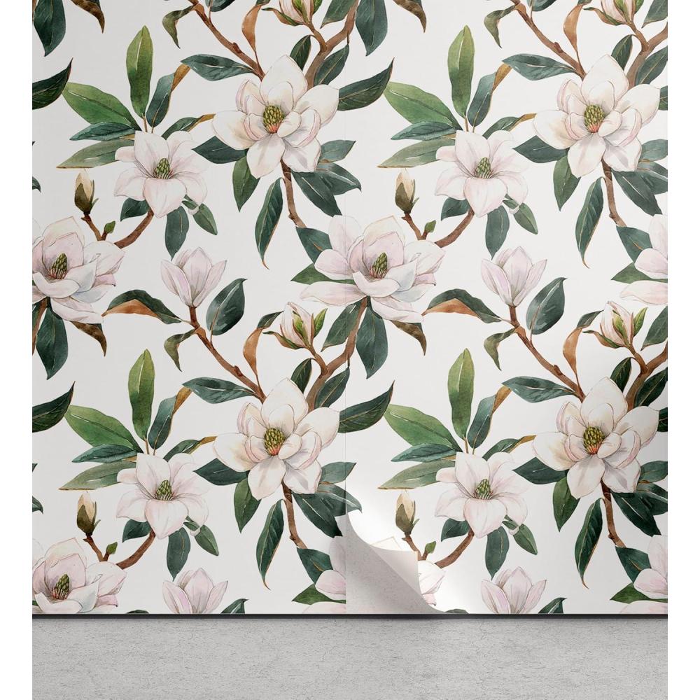imageAmbesonne Magnolia Peel amp Stick Wallpaper for Home Classic Pattern of Urban Jungle Flowers with Leaves Modern Farmhouse SelfAdhesive Living Room Kitchen Accent 13 x 72 Pale Rose Hunter GreenPale Rose Hunter Green