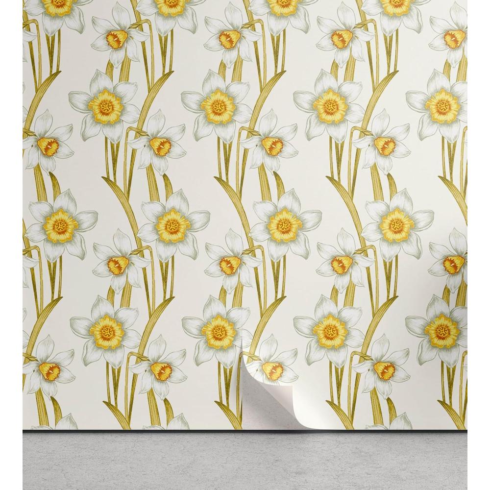 imageAmbesonne Magnolia Peel amp Stick Wallpaper for Home Classic Pattern of Urban Jungle Flowers with Leaves Modern Farmhouse SelfAdhesive Living Room Kitchen Accent 13 x 72 Pale Rose Hunter GreenGrey Yellow Mustard