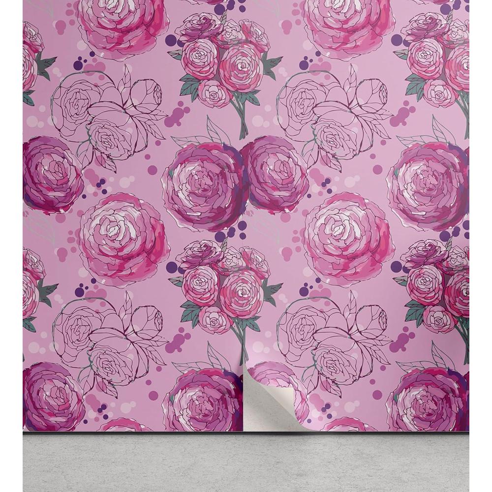 imageAmbesonne Magnolia Peel amp Stick Wallpaper for Home Classic Pattern of Urban Jungle Flowers with Leaves Modern Farmhouse SelfAdhesive Living Room Kitchen Accent 13 x 72 Pale Rose Hunter GreenMauve Purple Laurel Green