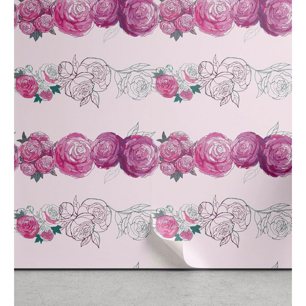 imageAmbesonne Magnolia Peel amp Stick Wallpaper for Home Classic Pattern of Urban Jungle Flowers with Leaves Modern Farmhouse SelfAdhesive Living Room Kitchen Accent 13 x 72 Pale Rose Hunter GreenPale Rose Dark Magenta