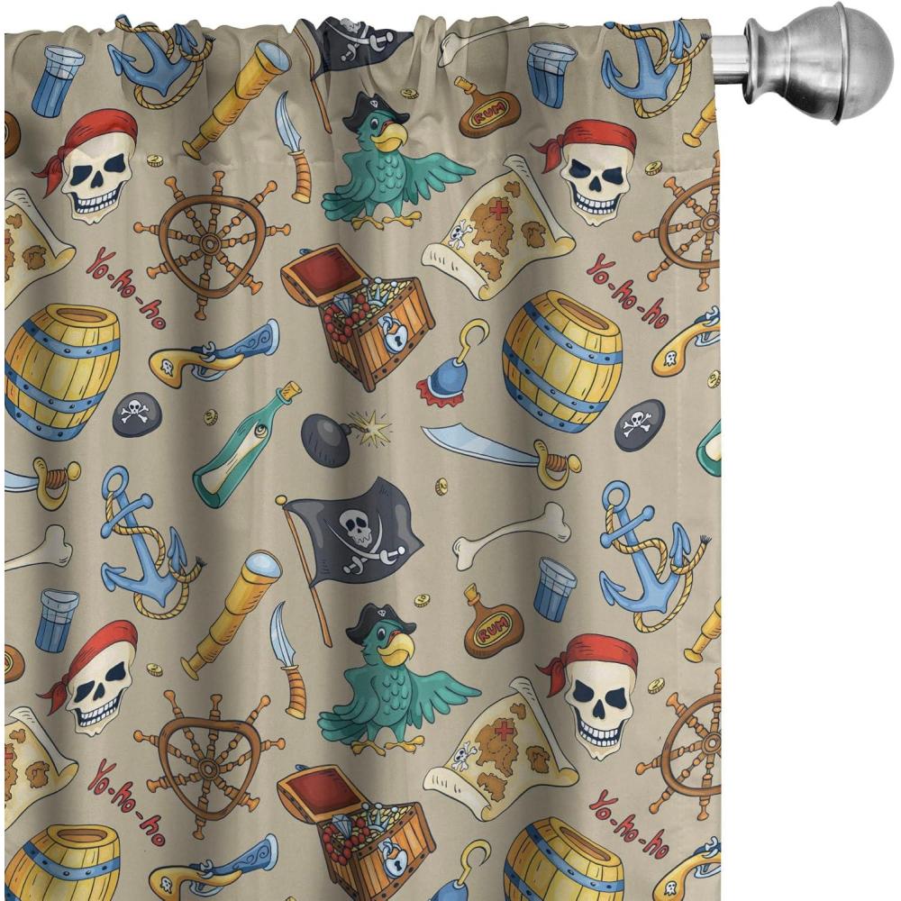 imageAmbesonne Pirates Curtains Cheerful Sketch Cartoon Pattern with Adventurous Sea Travel Piracy Theme Elements Window Treatments 2 Panel Set for Living Room Bedroom Pair of 28 x 84 MulticolorMulti Color