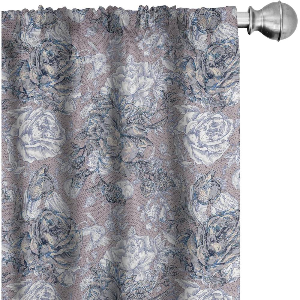 imageAmbesonne Skull Pattern Curtains Blooming Gothic Motif with Daisy Flowers Dragonflies Butterflies Window Treatments 2 Panel Set for Living Room Bedroom Pair of  28 x 63 Reseda Green Off WhiteEggshell and Pale Sepia