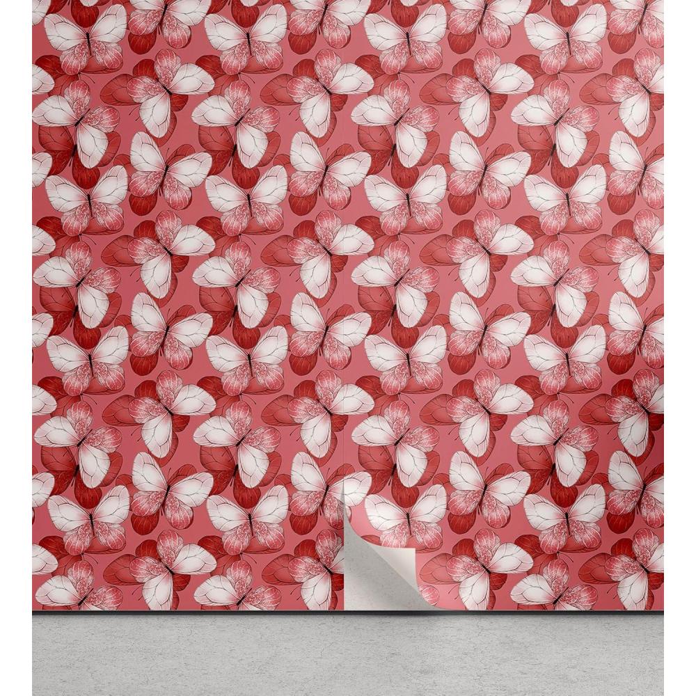 imageAmbesonne Summer Floral Peel amp Stick Wallpaper for Home Monochromatic Love Vibe with Delicate Sour Cherry Kiss Theme SelfAdhesive Living Room Kitchen Accent 13 x 36 Burgundy Ruby and PinkCoral Blush Off White