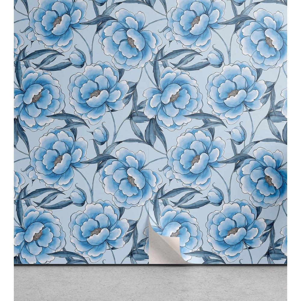 imageAmbesonne Summer Floral Peel amp Stick Wallpaper for Home Monochromatic Love Vibe with Delicate Sour Cherry Kiss Theme SelfAdhesive Living Room Kitchen Accent 13 x 36 Burgundy Ruby and PinkPale Azure Blue Sea Blue