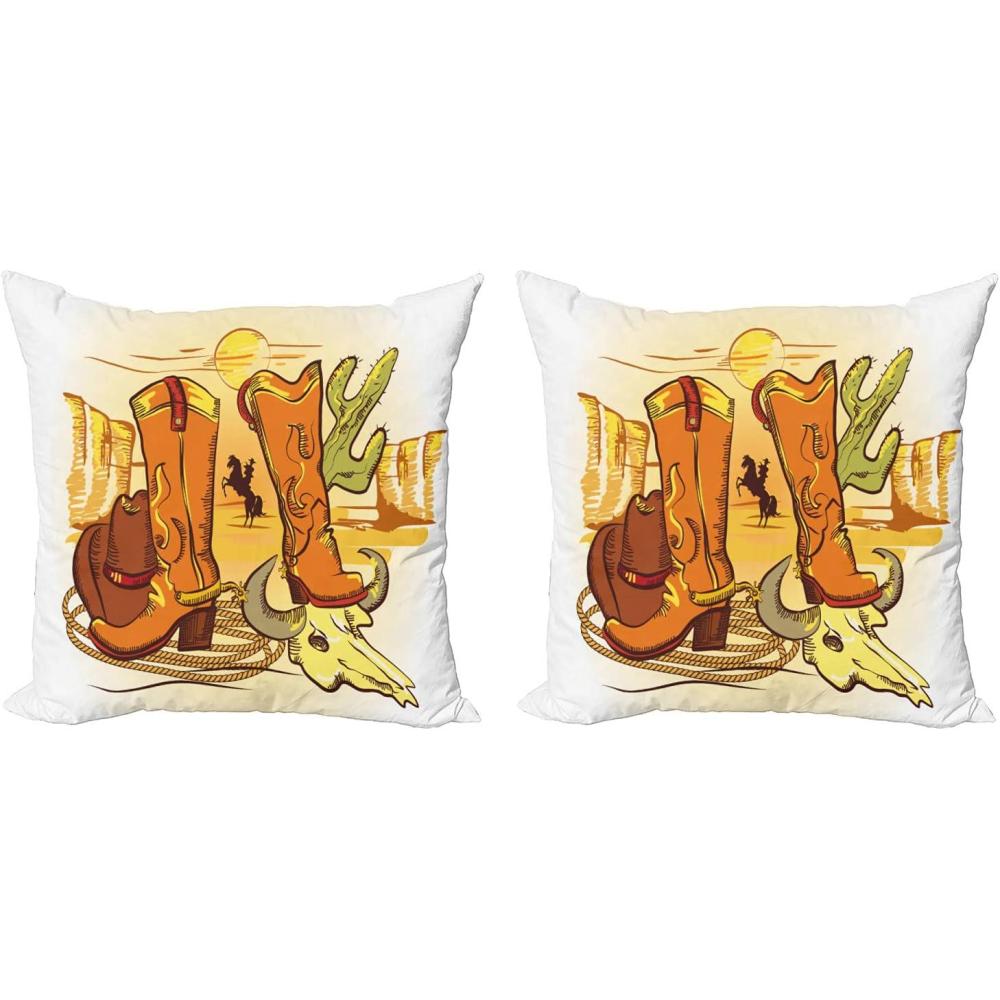imageAmbesonne Western Decorative Throw Pillow Case Pack of 2 Illustration Old Wild West Elements Shoes and Image of Cowboy Print Couch Bedroom Living Room Cushion Cover 16 Yellow Orange24