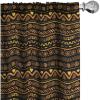 Ambesonne African Curtains, Chevron Zigzag Circles and Spirals Timeless Vintage Art Design Oriental Doodle, Window Treatments 2 Panel Set for Living Room Bedroom, Pair of – 28″ x 63″, Brown Yellow