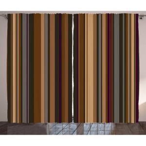 Ambesonne Abstract Curtains, Retro Vertical Striped Background in Different Shades of Earthen Tones Image, Living Room Bedroom Window Drapes 2 Panel Set, 108″ X 63″, Tan and Brown(108″W x 63″L (Pack of 2))