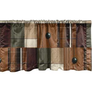 Ambesonne Abstract Window Valance Pack of 2, Autumnal Tones Earthy Modern Stripes and Squares with Simple Lines, Rod Pocket Curtain Valances Kitchen Bedroom, 54″ X 12″,Caramel Burgundy Green