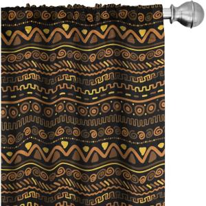 Ambesonne African Curtains, Chevron Zigzag Circles and Spirals Timeless Vintage Art Design Oriental Doodle, Window Treatments 2 Panel Set for Living Room Bedroom, Pair of – 28″ x 63″, Brown Yellow