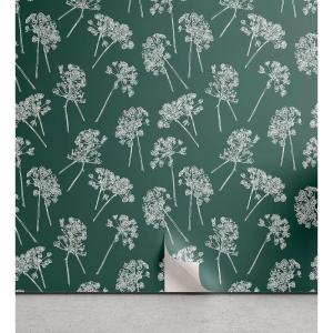 Ambesonne Botanical Peel & Stick Wallpaper for Home, Abstract Soft Modern Drawn Umbrella Plants Flowers Branches Illustration, Self-Adhesive Living Room Kitchen Accent, 13″ x 100″, Hunter Green White