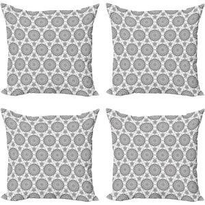 Ambesonne Tribal Decorative Throw Pillow Case Pack of 4, South Eastern Folklore Design with Geometric Circles Wedding Themed Pattern, Cushion Cover for Couch Living Room Car, 18″, Black and White(18″ x 18″ (Pack of 4))