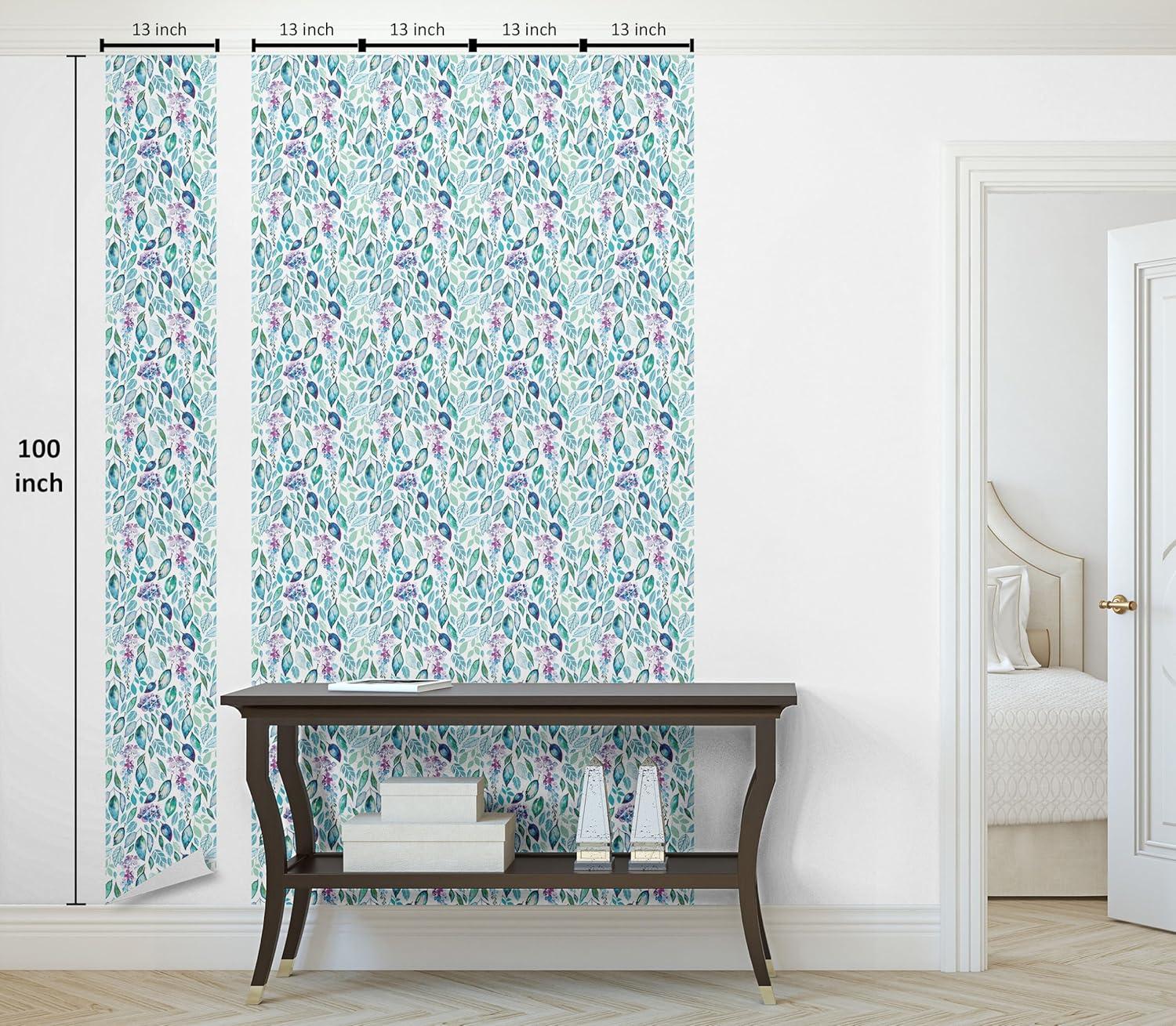 imageAmbesonne Botanical Peel amp Stick Wallpaper for Home Garden Themed Watercolor Style Leaf Prints Blooming Brushstrokes SelfAdhesive Living Room Kitchen Accent 13 x 100 Teal Pale Purple and White