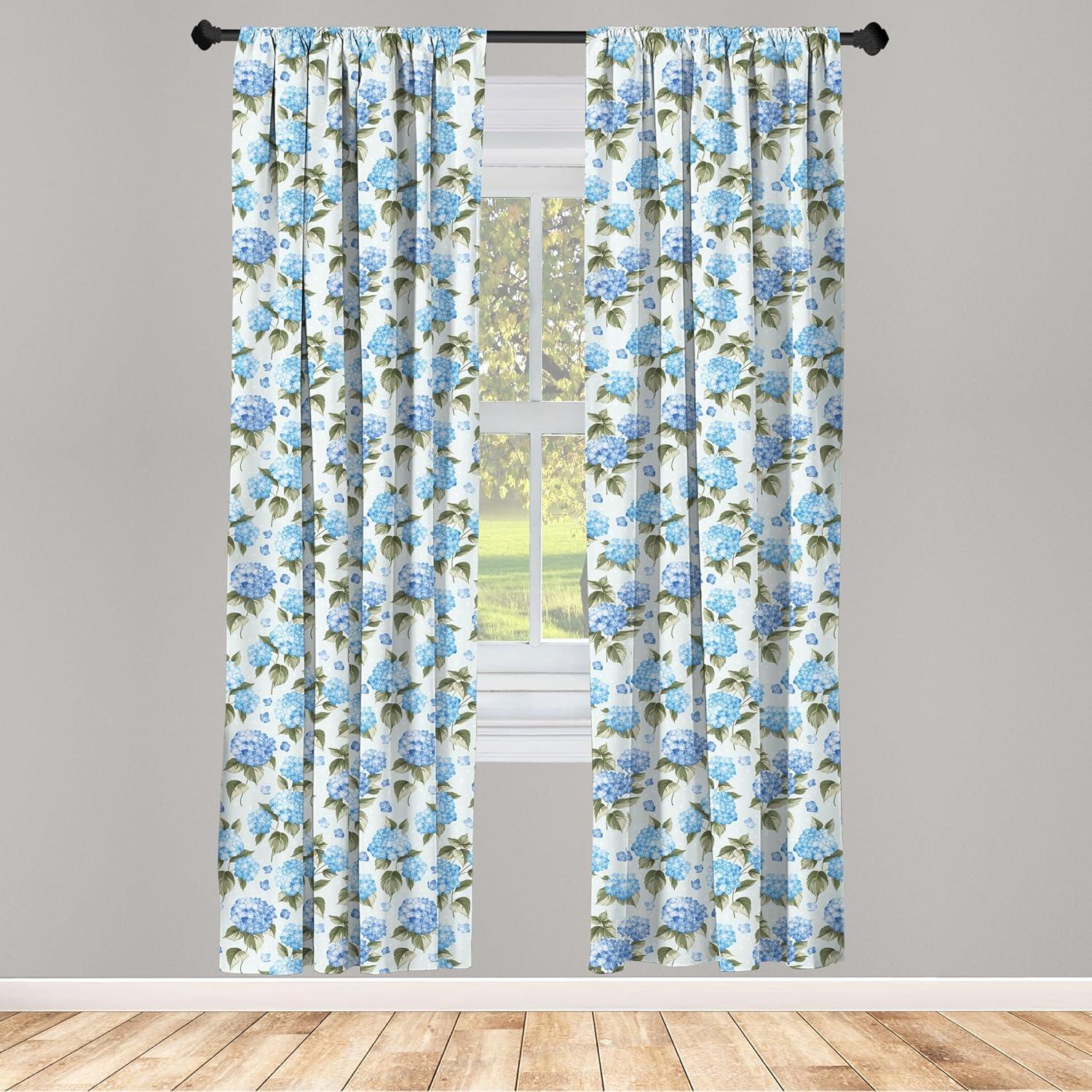 imageAmbesonne Flower Curtains Hydrangea Flowers Over Soft Background Wedding Bridal Design Window Treatments 2 Panel Set for Living Room Bedroom Pair of 28 x 84 Pale Blue Reseda Green