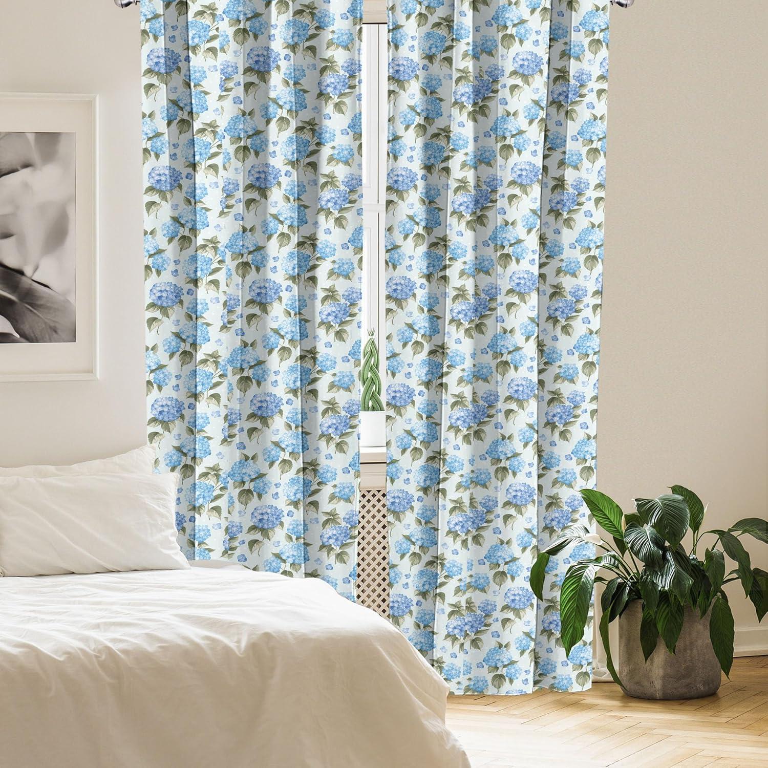 imageAmbesonne Flower Curtains Hydrangea Flowers Over Soft Background Wedding Bridal Design Window Treatments 2 Panel Set for Living Room Bedroom Pair of 28 x 84 Pale Blue Reseda Green