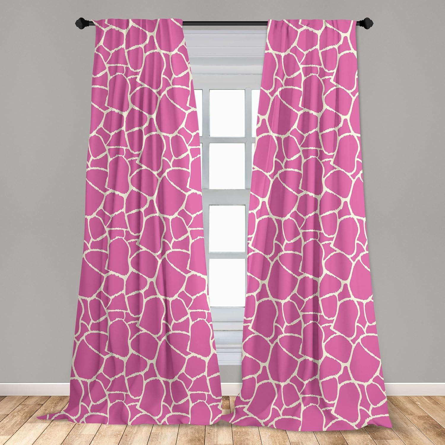 imageAmbesonne Giraffe 2 Panel Curtain Set Abstract Tropical Jungle Animal Skin Pattern Pink Camouflage Style Feminine Design Window Treatment Living Room Bedroom Decor Pair of 28 x 63 Cream Pink