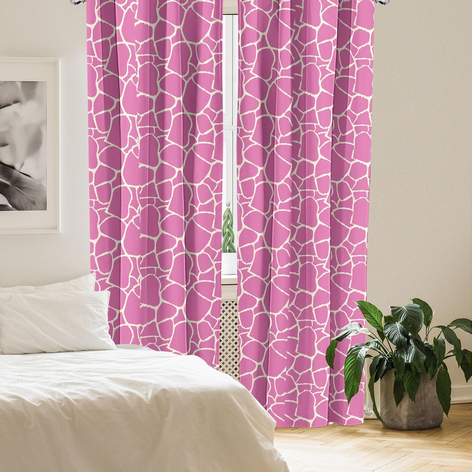imageAmbesonne Giraffe 2 Panel Curtain Set Abstract Tropical Jungle Animal Skin Pattern Pink Camouflage Style Feminine Design Window Treatment Living Room Bedroom Decor Pair of 28 x 63 Cream Pink