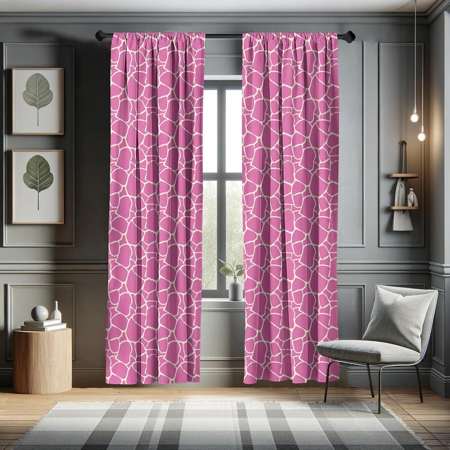 imageAmbesonne Giraffe 2 Panel Curtain Set Abstract Tropical Jungle Animal Skin Pattern Pink Camouflage Style Feminine Design Window Treatment Living Room Bedroom Decor Pair of 28 x 63 Cream Pink