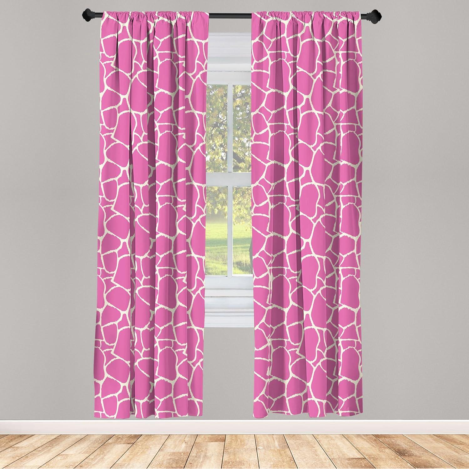 imageAmbesonne Giraffe 2 Panel Curtain Set Abstract Tropical Jungle Animal Skin Pattern Pink Camouflage Style Feminine Design Window Treatment Living Room Bedroom Decor Pair of 28 x 63 Cream Pink