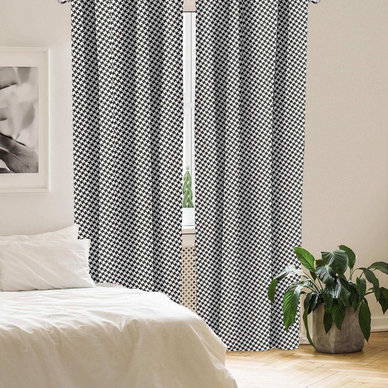 imageAmbesonne Houndstooth Curtains Monochrome Pattern with Classic Simple Ornament Repetitive Print Window Treatments 2 Panel Set for Living Room Bedroom Pair of 28 x 95 Black Off White
