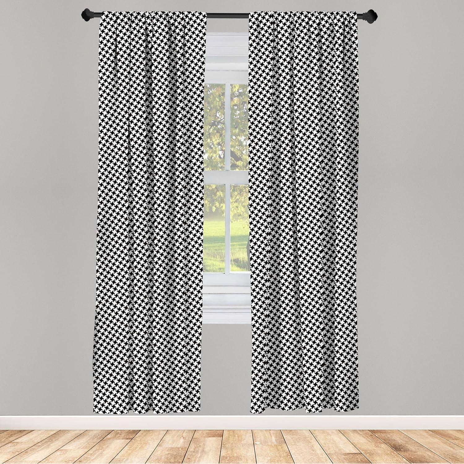 imageAmbesonne Houndstooth Curtains Monochrome Pattern with Classic Simple Ornament Repetitive Print Window Treatments 2 Panel Set for Living Room Bedroom Pair of 28 x 95 Black Off White