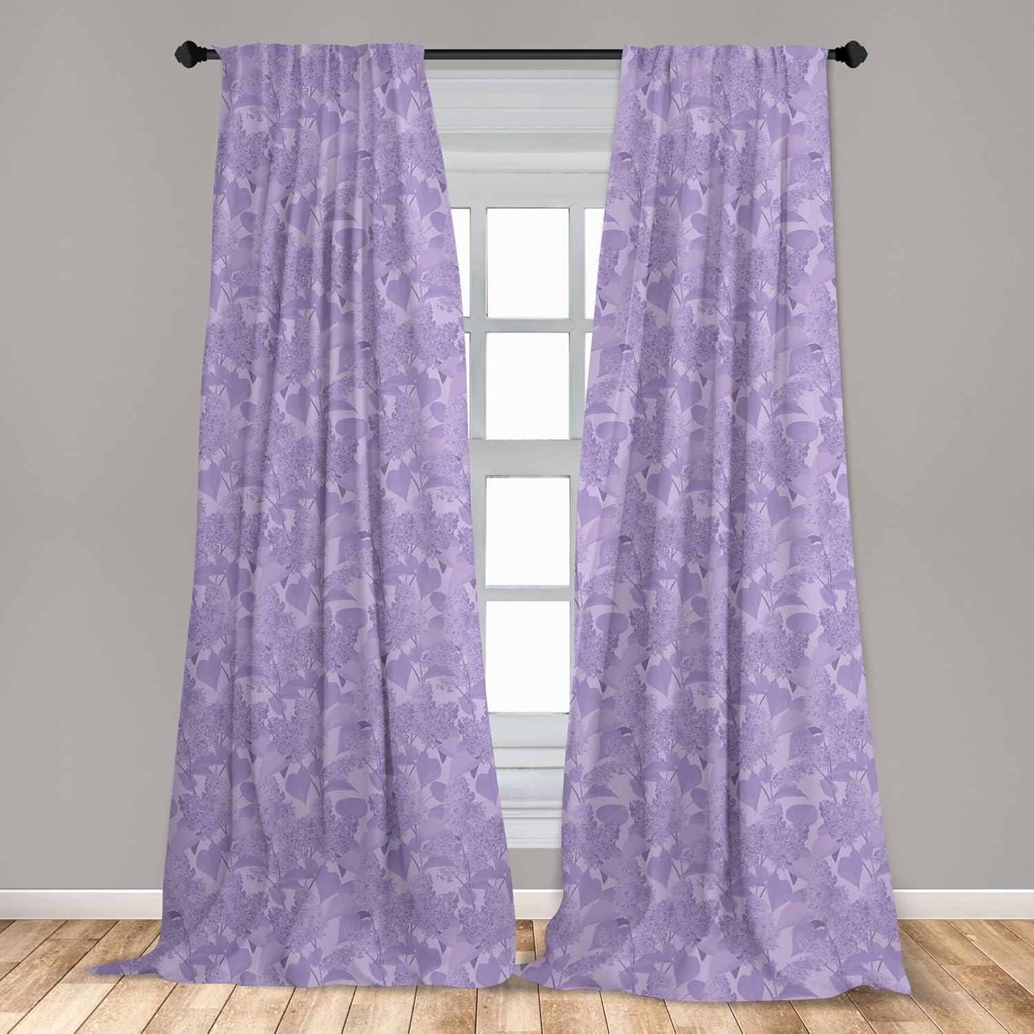 imageAmbesonne Lilac 2 Panel Curtain Set Romantic Syringa Flower Bouquets Picture Fresh Botanical Garden in Early Spring Season Window Treatment Living Room Bedroom Decor Pair of 28 x 84 Lilac