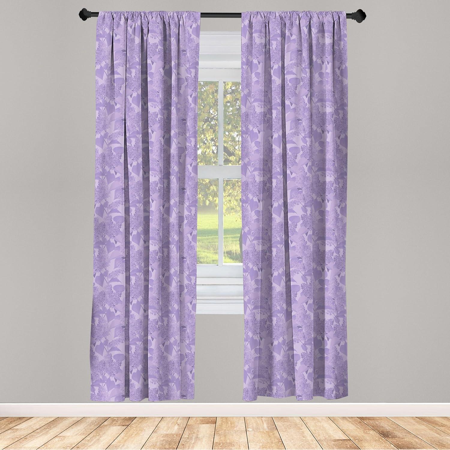 imageAmbesonne Lilac 2 Panel Curtain Set Romantic Syringa Flower Bouquets Picture Fresh Botanical Garden in Early Spring Season Window Treatment Living Room Bedroom Decor Pair of 28 x 84 Lilac