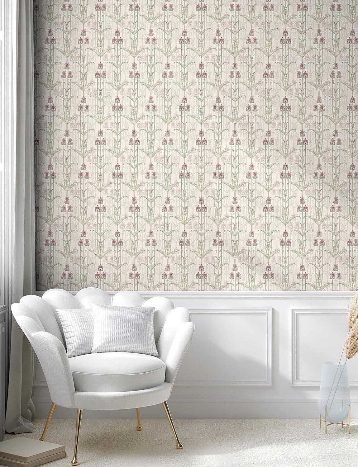 imageAmbesonne Vintage Peel amp Stick Wallpaper for Home Retro Inspired Flowers Pattern in Soft Tone Shabby Form Illustration SelfAdhesive Living Room Kitchen Accent 13 x 100 Sage Green Pink
