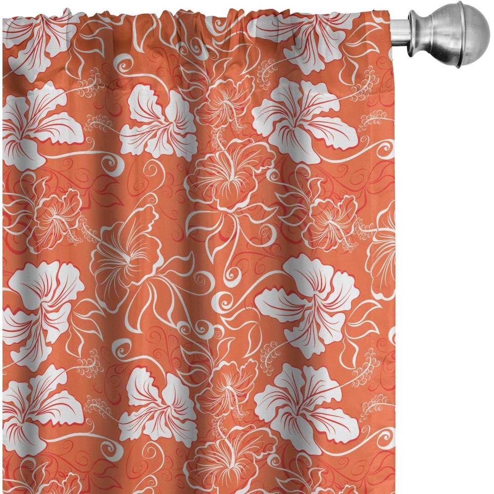 imageAmbesonne Burnt Orange Curtains Hawaiian Hibiscus Pattern with Swirls and Curves on Background Window Treatments 2 Panel Set for Living Room Bedroom Pair of 28 x 63 Orange White