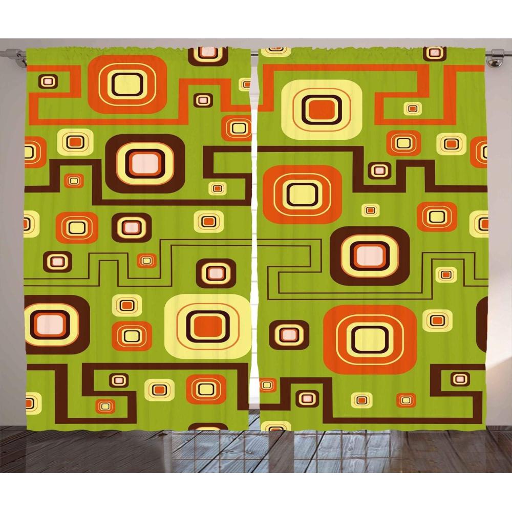 imageAmbesonne Geometric Curtains Pop Art Style Retro Rhombus Fractal with Stripes Nostalgic Graphic Print Living Room Bedroom Window Drapes 2 Panel Set 108 X 63 Green OrangeFern Green