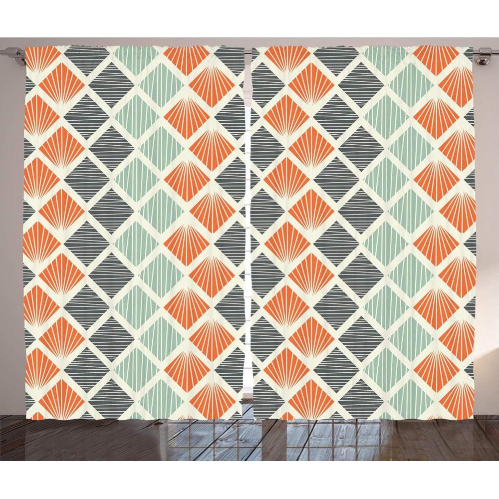 imageAmbesonne Geometric Curtains Pop Art Style Retro Rhombus Fractal with Stripes Nostalgic Graphic Print Living Room Bedroom Window Drapes 2 Panel Set 108 X 63 Green OrangeGreen Orange
