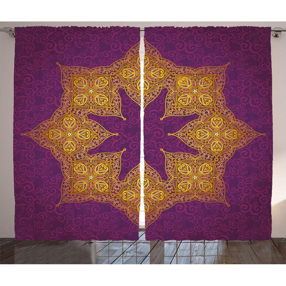 imageAmbesonne Geometric Curtains Pop Art Style Retro Rhombus Fractal with Stripes Nostalgic Graphic Print Living Room Bedroom Window Drapes 2 Panel Set 108 X 63 Green OrangeViolet Yellow