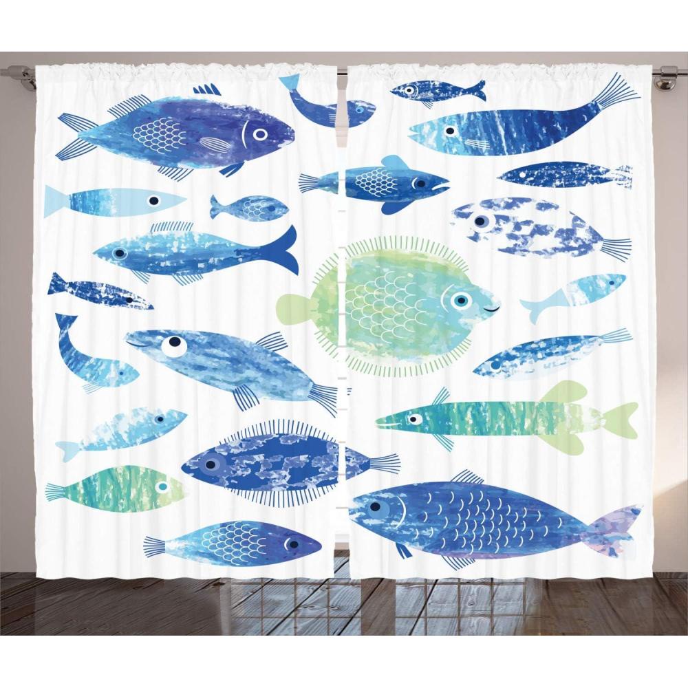 imageAmbesonne Geometric Curtains Pop Art Style Retro Rhombus Fractal with Stripes Nostalgic Graphic Print Living Room Bedroom Window Drapes 2 Panel Set 108 X 63 Green OrangeSeafoam Blue