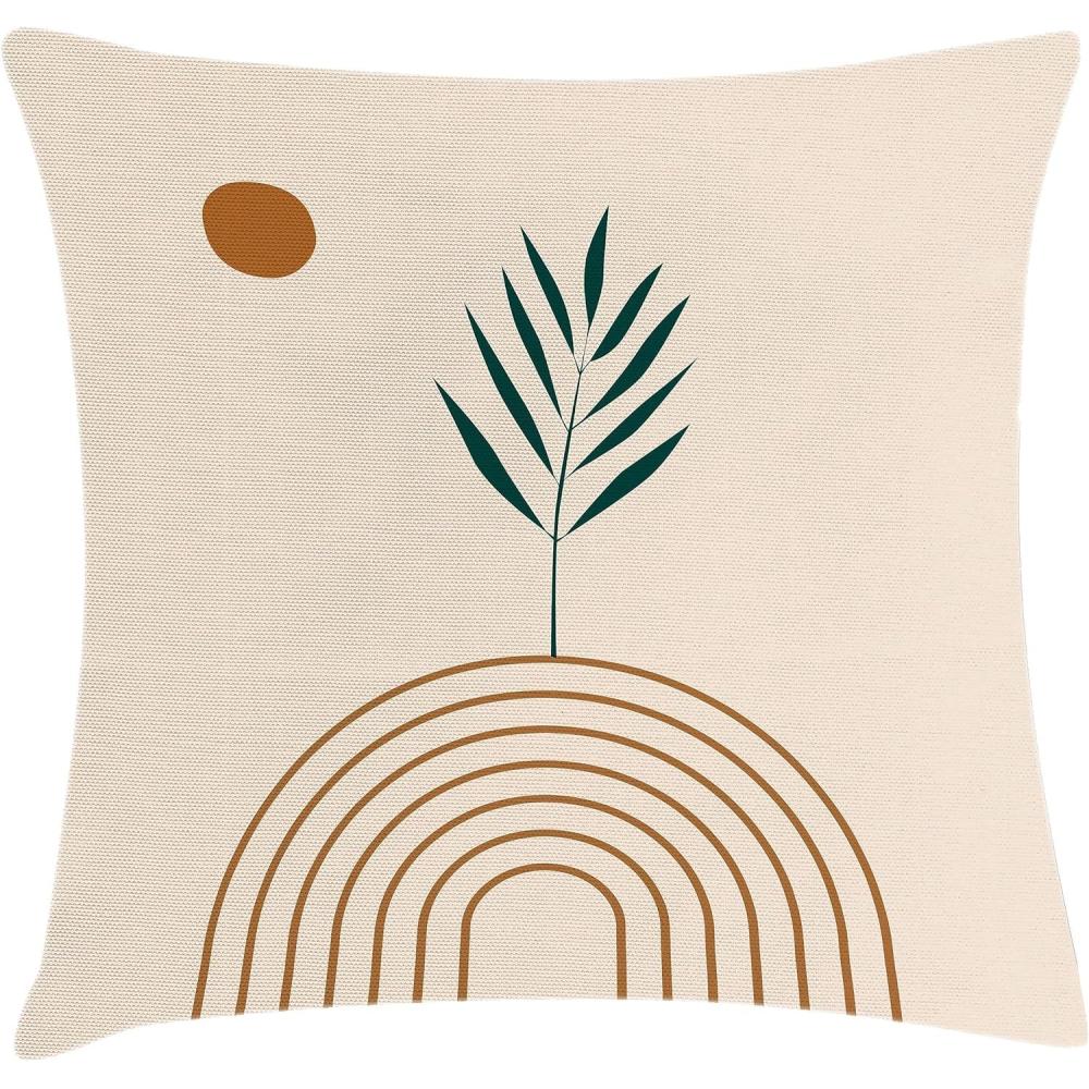 imageAmbesonne Mid Century Modern Boho Throw Pillow Cushion Cover Abstract Botany Vibes Leaf with Roundy Stripes and Round Decorative Square Accent Pillow Case 24 X 24 Hunter Green Ginger