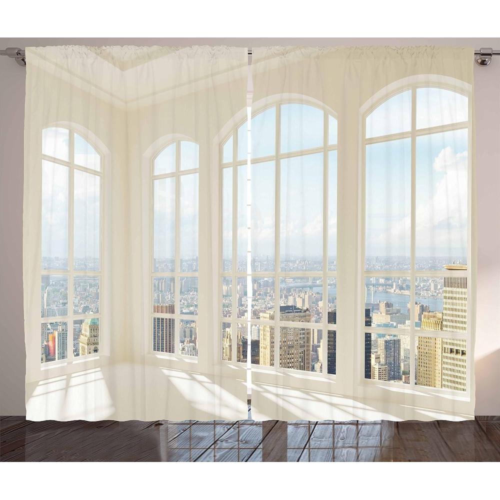imageAmbesonne Modern Curtains Big White Contemporary Apartment Flat Overlooking The City Urban View Print Living Room Bedroom Window Drapes 2 Panel Set 108 X 90 Pale Blue White