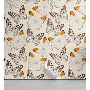 Ambesonne Butterfly Peel & Stick Wallpaper for Home, Meadow Feels Delicate Wings of Spring Pattern on Cream Boho Back, Self-Adhesive Living Room Kitchen Accent, 13″ x 36″, Champagne Marigold Ivory