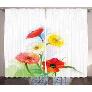 Ambesonne Flower Curtains, an Abstract Oil Painting Poppy Patterns of Fresh Spring and Expressionist an Artwork of a Theme Print, Living Room Bedroom Window Drapes 2 Panel Set, 108″ X 84″, Yellow Red(Yellow Red)