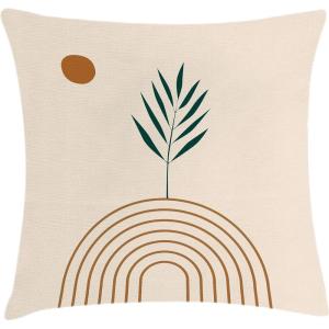 Ambesonne Mid Century Modern Boho Throw Pillow Cushion Cover, Abstract Botany Vibes Leaf with Roundy Stripes and Round, Decorative Square Accent Pillow Case, 24″ X 24″, Hunter Green Ginger