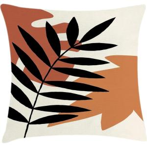Ambesonne Mid Century Modern Boho Throw Pillow Cushion Cover, Dark Green Toned Branch on Terracotta Leaf Motifs, Decorative Square Accent Pillow Case, 20″ X 20″, Cinnamon Eggshell and Amber