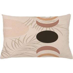Ambesonne Mid Century Modern Boho Throw Pillow Cushion Cover, Dreamy Round and Crescent Pattern with Exotic Leaves, Decorative Rectangle Accent Pillow Case, 26″ X 16″, Taupe Pale Rust Champagne