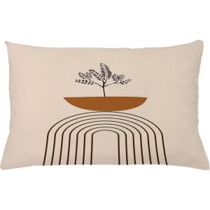 Ambesonne Mid Century Modern Boho Throw Pillow Cushion Cover, Minimalist Art of a Leafy Tree with Semicircle Stripes, Decorative Rectangle Accent Pillow Case, 26″ X 16″, Ginger Champagne Brown