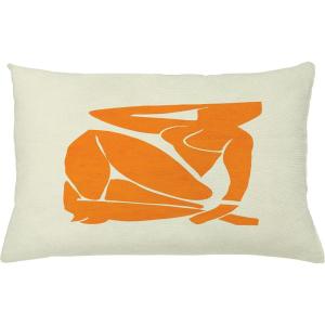 Ambesonne Mid Century Modern Boho Throw Pillow Cushion Cover, Minimalist Lady Silhouette Hippie Artwork on Cream Backdrop, Decorative Rectangle Accent Pillow Case, 26″ X 16″, Marigold Eggshell