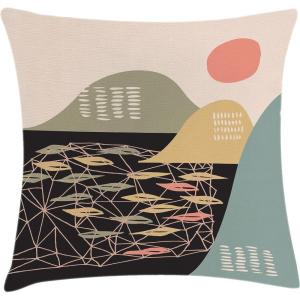 Ambesonne Mid Century Modern Boho Throw Pillow Cushion Cover, Muted Tones of an Abstract and Dreamy Mountain Landscape, Decorative Square Accent Pillow Case, 18″ X 18″, Black and Multicolor