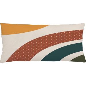 Ambesonne Mid Century Modern Boho Throw Pillow Cushion Cover, Retro Abstract Conceot Stripes with Polka Dots Print, Decorative Rectangle Accent Pillow Case, 36″ X 16″, Cinnamon Apricot Eggshell