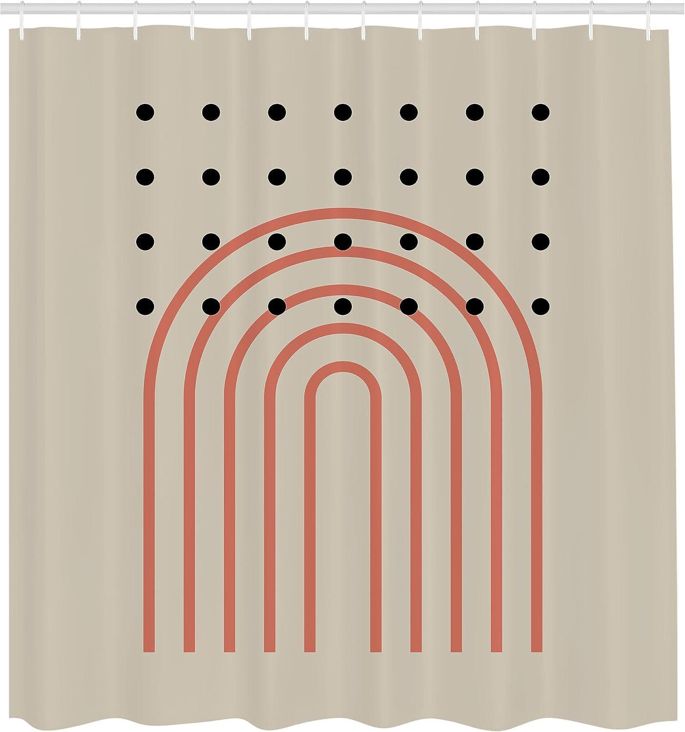 imageAmbesonne Mid Century Modern Boho Shower Curtain Simple Roundy Lines and Spots on Eggshell Tone Back Cloth Fabric Bathroom Decor Set with Hooks 69 W x 105 L Pale Mustard Dark Salmon