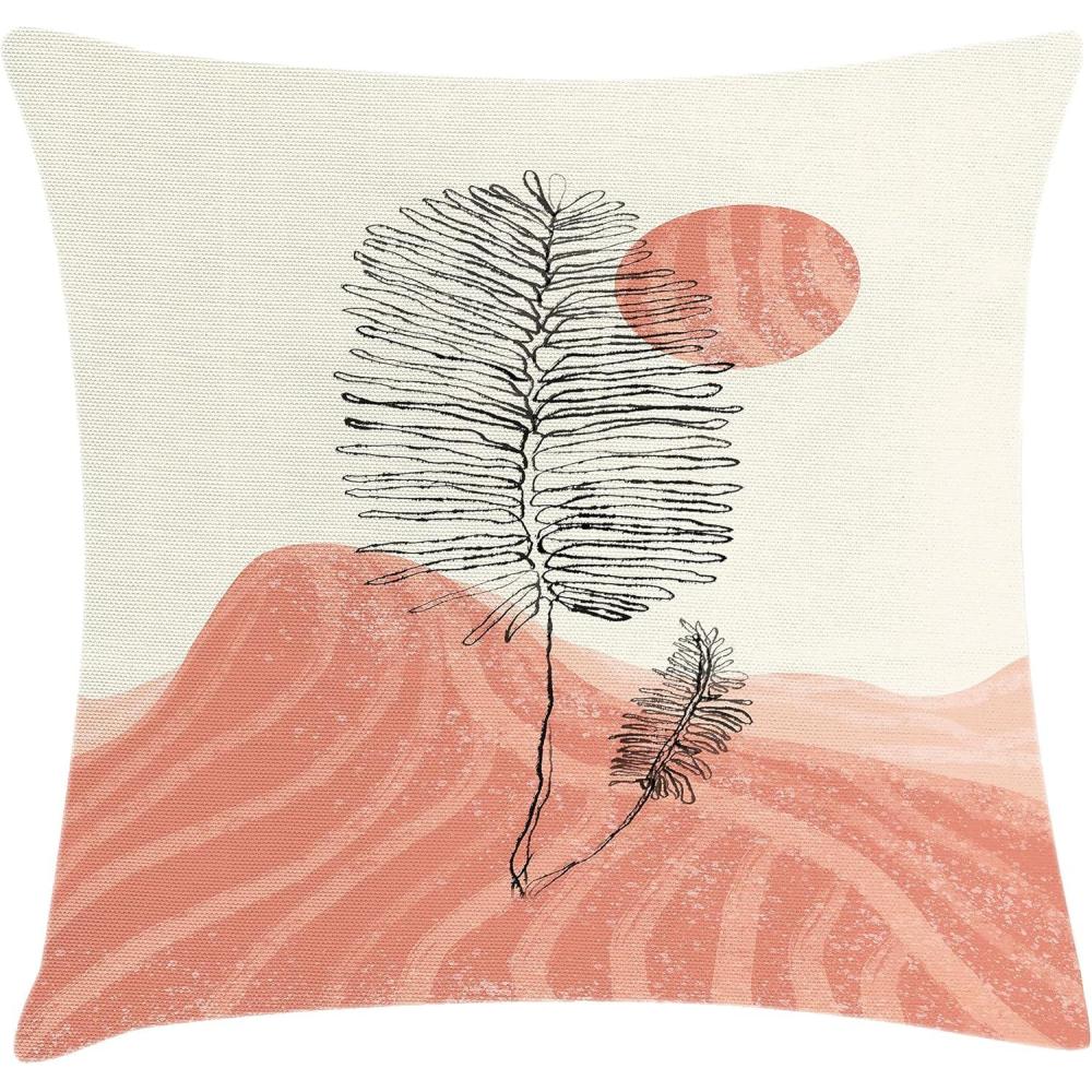 imageAmbesonne Mid Century Modern Boho Throw Pillow Cushion Cover Contemporary Sketchy Leafy Design with Desert Dune Art Decorative Square Accent Pillow Case 40 X 40 Coral and Charcoal Grey
