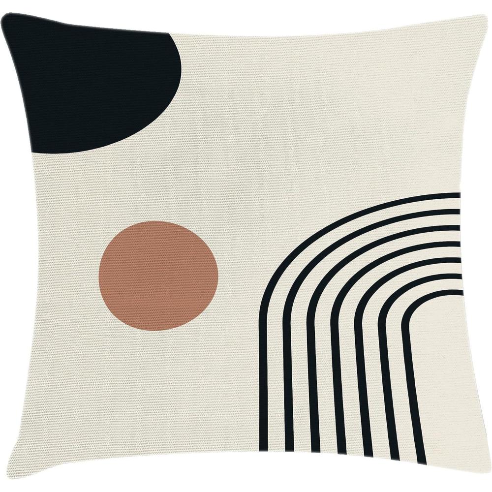 imageAmbesonne Mid Century Modern Boho Throw Pillow Cushion Cover Minimalist Round and Semicircle Shaped Stripes Pattern Decorative Square Accent Pillow Case 18 X 18 Eggshell Charcoal Grey