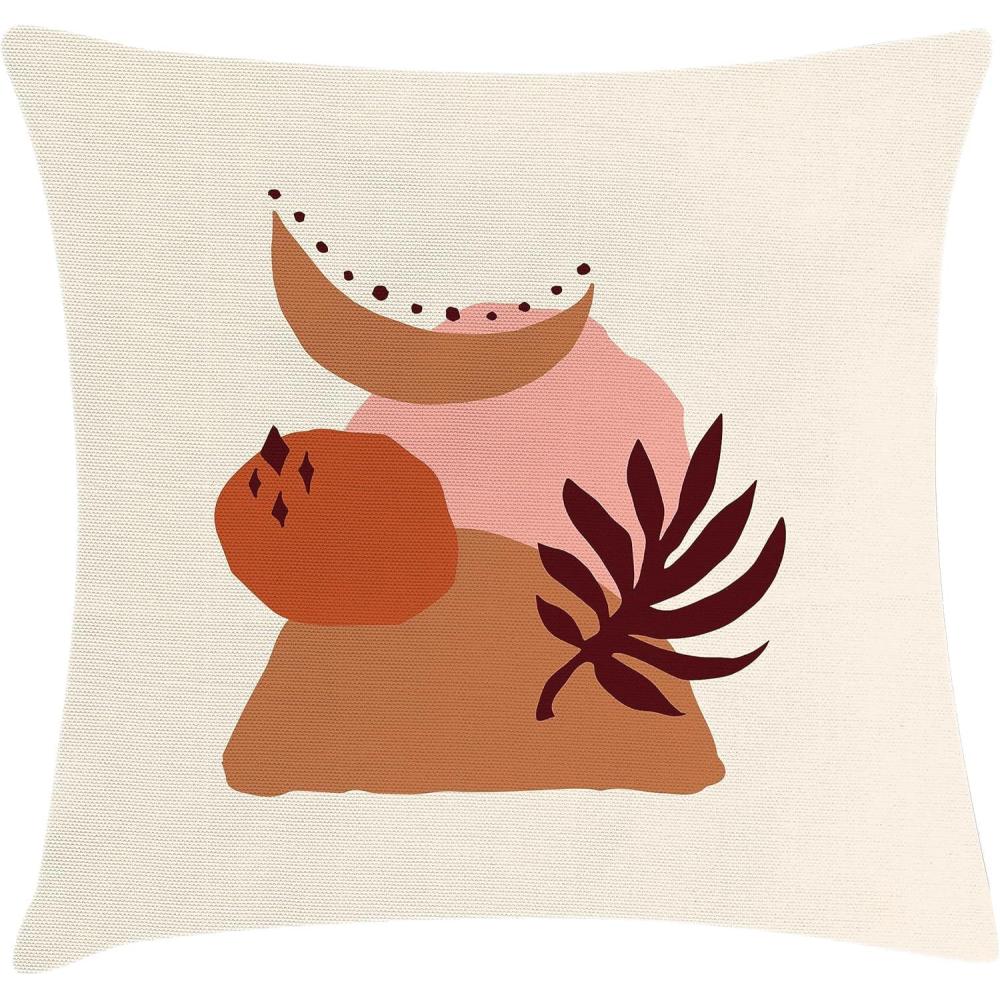 imageAmbesonne Mid Century Modern Boho Throw Pillow Cushion Cover Nature Feels Leaf with Abstract Rounds and Crescent Art Decorative Square Accent Pillow Case 40 X 40 Eggshell Pale Cinnamon