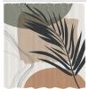 Ambesonne Mid Century Modern Boho Shower Curtain, Simple Palm Leaf on Abstract Geometric Shapes, Cloth Fabric Bathroom Decor Set with Hooks, 69″ W x 105″ L, Ecru Charcoal Grey and White